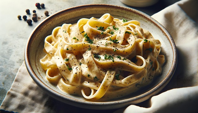 Photo d'un plat de fettuccine Alfredo